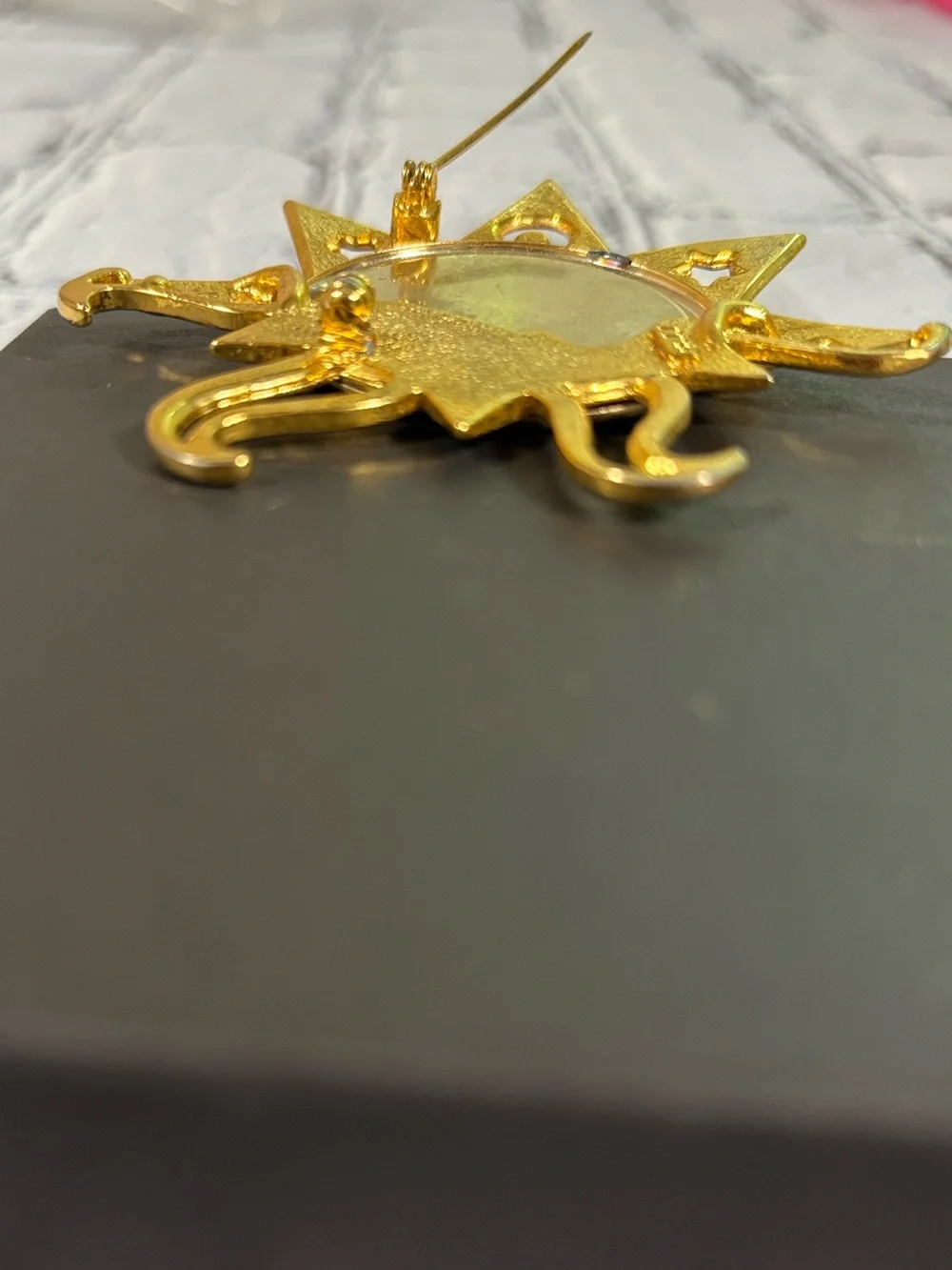 VTG JJ Jonette Signed Celestial Sun Moon Stars Gold Tone Pin Brooch 3